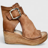 Buckle Strap Wedge Ankle Boots