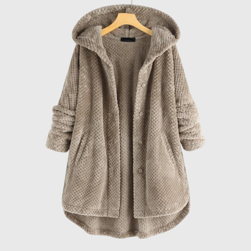 Hooded Button Front Sherpa Fleece Cardigan