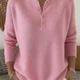 Women's Henley Neck Button-Front Knit Sweater