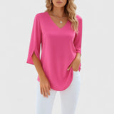 Relaxed V-Neck High-Low Tunic Blouse