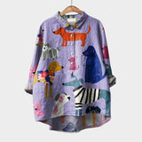 Artistic Print Oversized Button Front Blouse