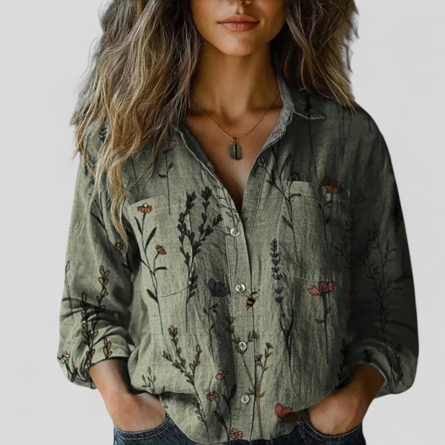 Vintage Floral Print Button Front Blouse