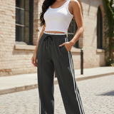 Women's Wide Leg Side Stripe Drawstring Trousers