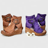 Buckle Strap Wedge Ankle Boots