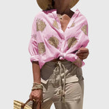 Botanical Print Collared Button Front Blouse