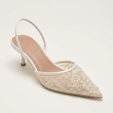 Women's Embroidered Mesh Kitten Heel Slingbacks