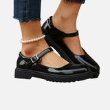 Women's Glossy Leather-Look Mary Jane Loafers