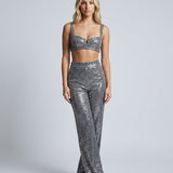 Women's High-Waist Sequin Wide-Leg Trousers