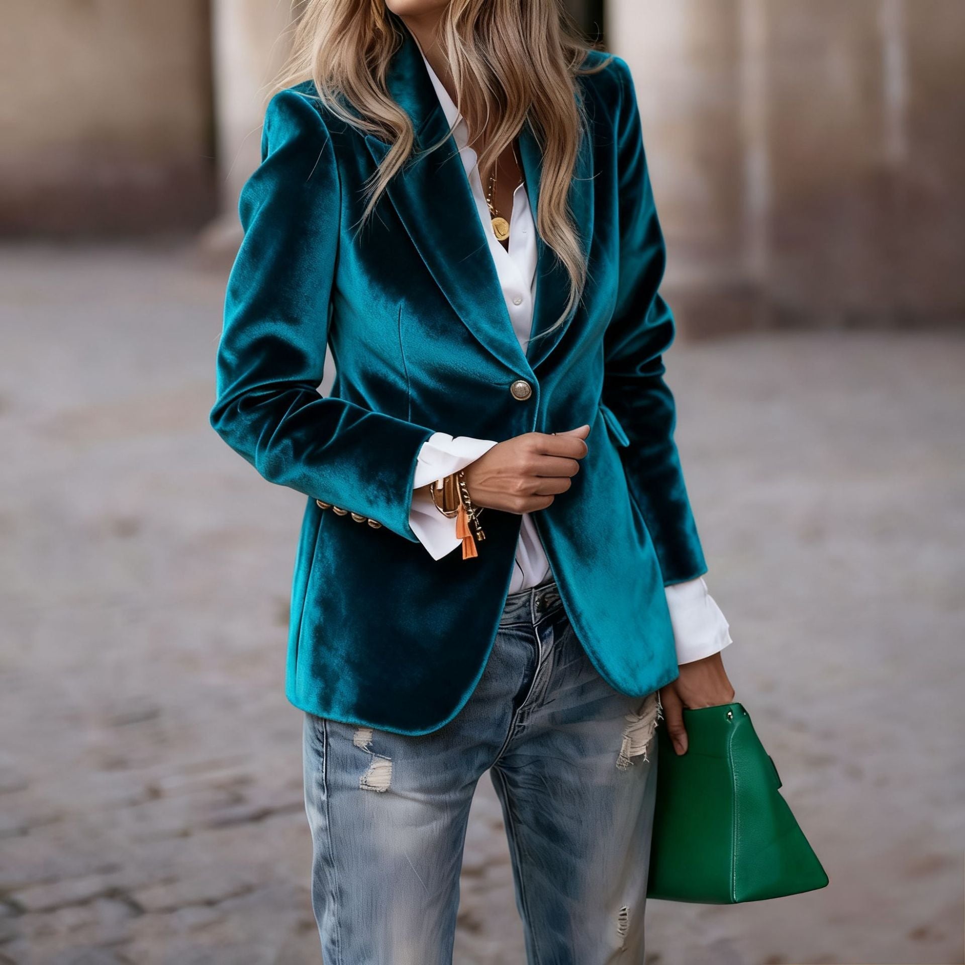 Women's Fitted Velvet Blazer