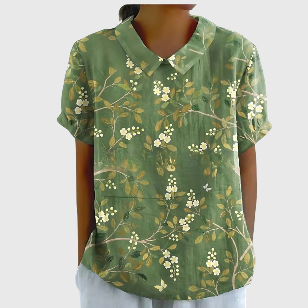 Floral Print V-Neck Short Sleeve Blouse