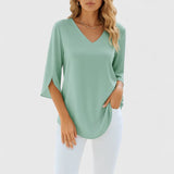 Relaxed V-Neck High-Low Tunic Blouse