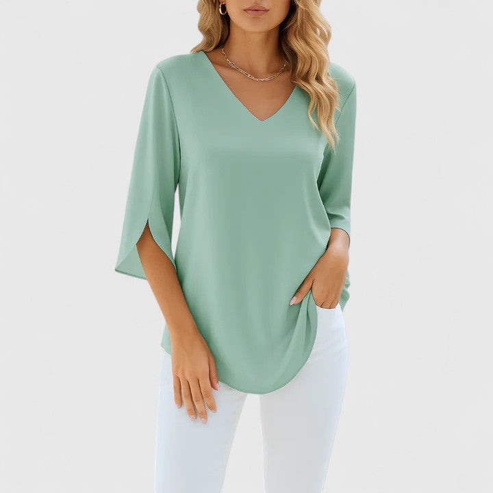 Relaxed V-Neck High-Low Tunic Blouse