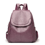 Women's Faux Leather Flap Backpack with Adjustable Straps