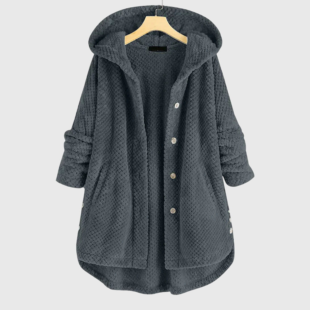 Hooded Button Front Sherpa Fleece Cardigan