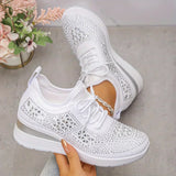 Women's Rhinestone Chunky Platform Lace-Up Sneakers