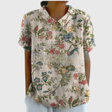 Floral Print V-Neck Short Sleeve Blouse