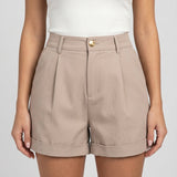 Women's High-Waist Wide-Leg Turn-Up Cotton Blend Shorts