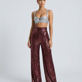 Women's High-Waist Sequin Wide-Leg Trousers
