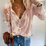 Lace V-Neck Long Sleeve Blouse