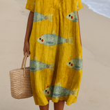 Fish Print Oversized Midi Dress