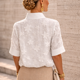Textured High Neck Short Sleeve Blouse