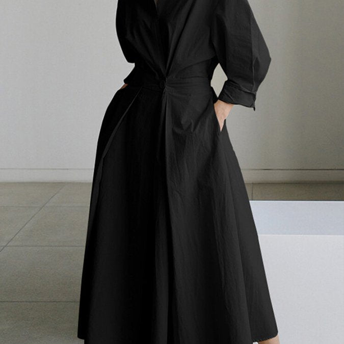 Belted Long Sleeve Maxi Shirt Dress
