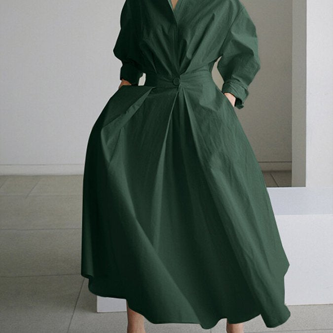 Belted Long Sleeve Maxi Shirt Dress
