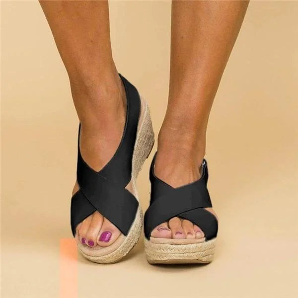 Cross Strap Espadrille Platform Sandals