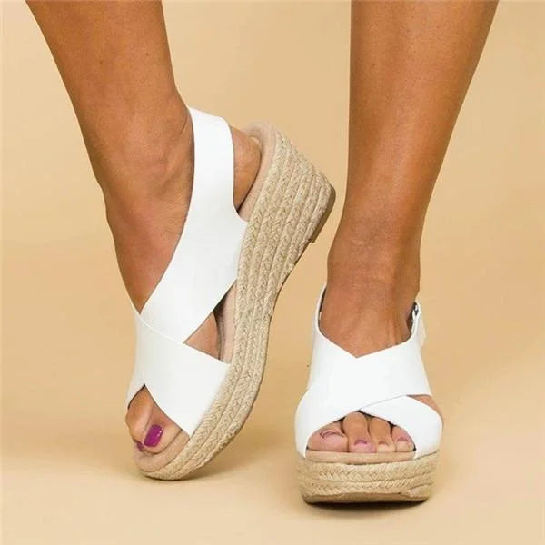 Cross Strap Espadrille Platform Sandals