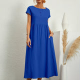 Relaxed Short Sleeve Maxi Dress with Pockets