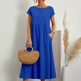 Relaxed Short Sleeve Maxi Dress with Pockets