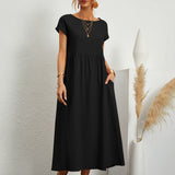 Relaxed Short Sleeve Maxi Dress with Pockets