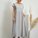 Relaxed Short Sleeve Maxi Dress with Pockets