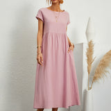 Relaxed Short Sleeve Maxi Dress with Pockets