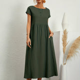 Relaxed Short Sleeve Maxi Dress with Pockets