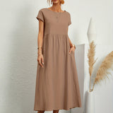 Relaxed Short Sleeve Maxi Dress with Pockets