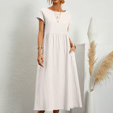 Relaxed Short Sleeve Maxi Dress with Pockets