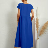 Relaxed Short Sleeve Maxi Dress with Pockets