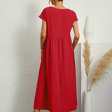 Relaxed Short Sleeve Maxi Dress with Pockets