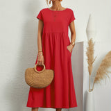 Relaxed Short Sleeve Maxi Dress with Pockets