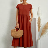 Relaxed Short Sleeve Maxi Dress with Pockets