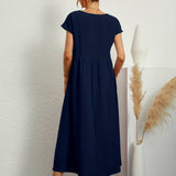Relaxed Short Sleeve Maxi Dress with Pockets
