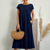 Relaxed Short Sleeve Maxi Dress with Pockets