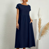 Relaxed Short Sleeve Maxi Dress with Pockets