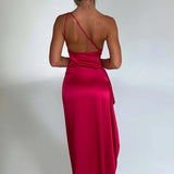 One Shoulder Satin Split Maxi Dress