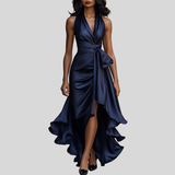 Ruffle Wrap Halter Maxi Dress