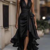 Ruffle Wrap Halter Maxi Dress