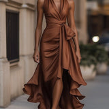 Ruffle Wrap Halter Maxi Dress
