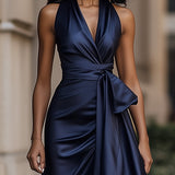 Ruffle Wrap Halter Maxi Dress