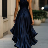 Ruffle Wrap Halter Maxi Dress